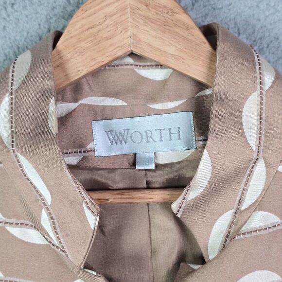Worth Jacquard Open Front Short Sleeve Structured Jacket Tan Cream 12 Minimalist - Picture 4 of 13